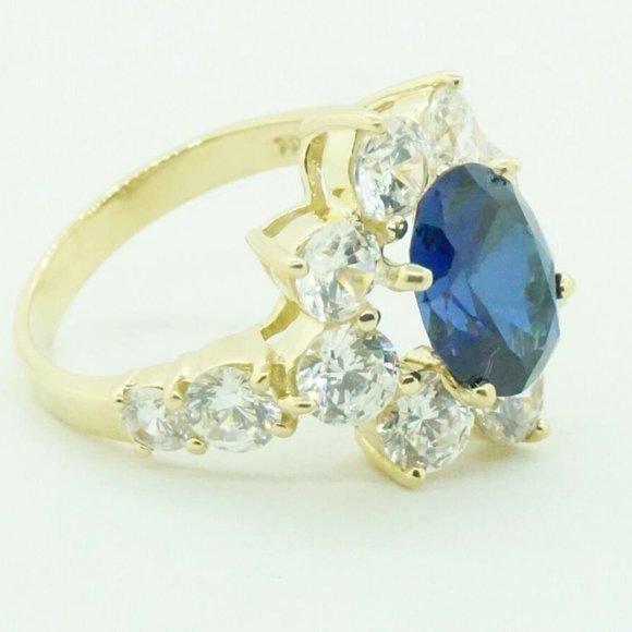 14k Yellow Gold Estate Dark Blue Cubic Zirconia Ring Size 6 Vintage Jewelry
